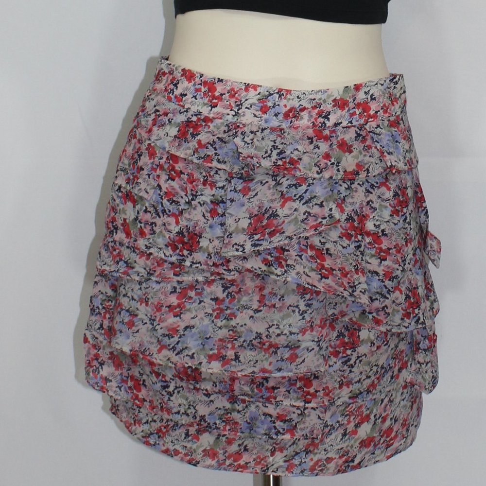 Portmans floral mini lined multi  layers summer side zipped light skirt size 8